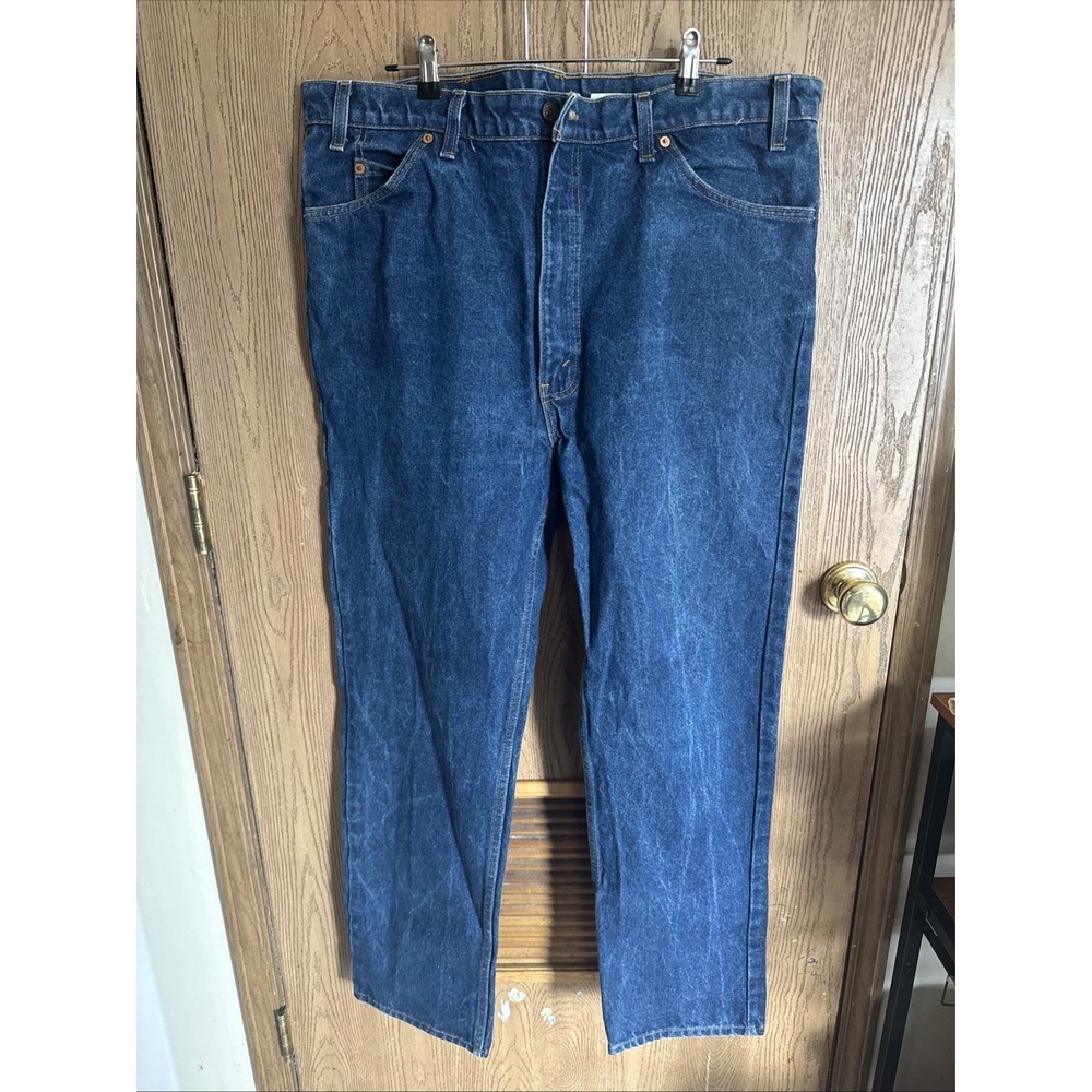 Levis 505 Orange Tab 90s Jeans Mens 42x32 Dark Wash Regular Straight USA Vintage